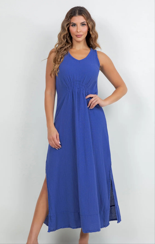 Ava Elegant Empire 100% Cotton Gauze Ruched Dress